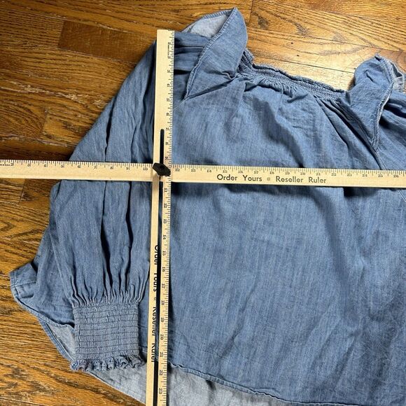 Old Navy Balloon Sleeve Shirt Woman’s 2X Ruffled Tie Front Chambray Look Boho‎ - Picture 11 of 11